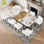 Ensemble de table de salle à manger 9 pièces, plateau de table fixe en simili marbre blanc et grain de bois avec 8 chaises en cuir PU blanc, ensemble de table de cuisine moderne pour 8 personnes, idéal pour les réunions de famille, la salle à manger