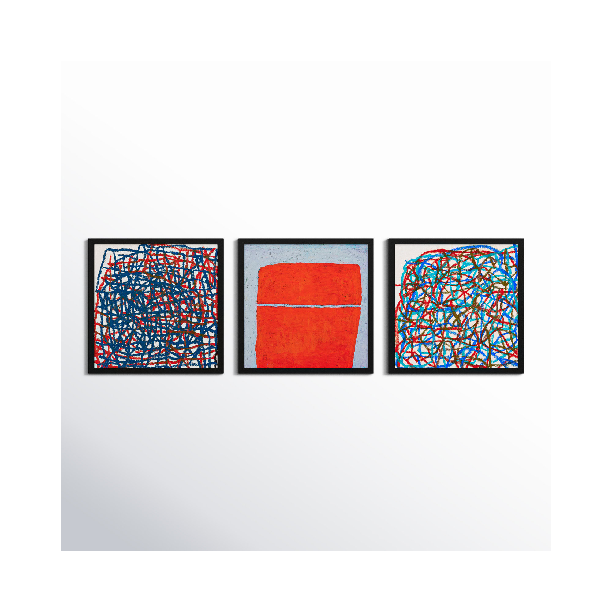Tangerine. Set Of 3 by Stephanie Dennis, Black, 30" H x 90" W  x 1.25" D