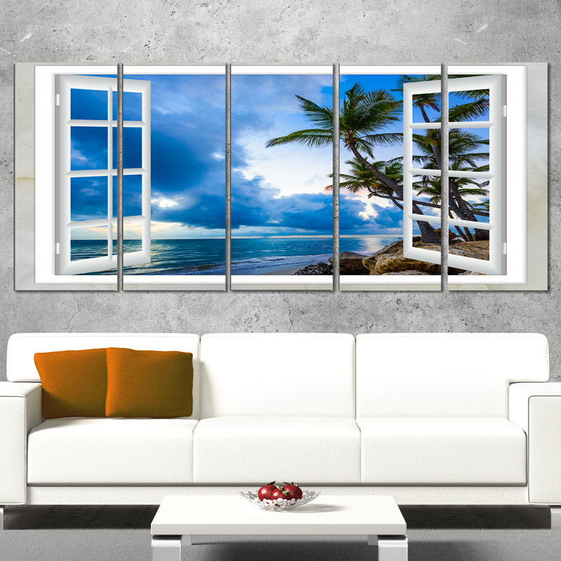 « window open to cloudy blue sky », ensemble de 5 toiles tendues