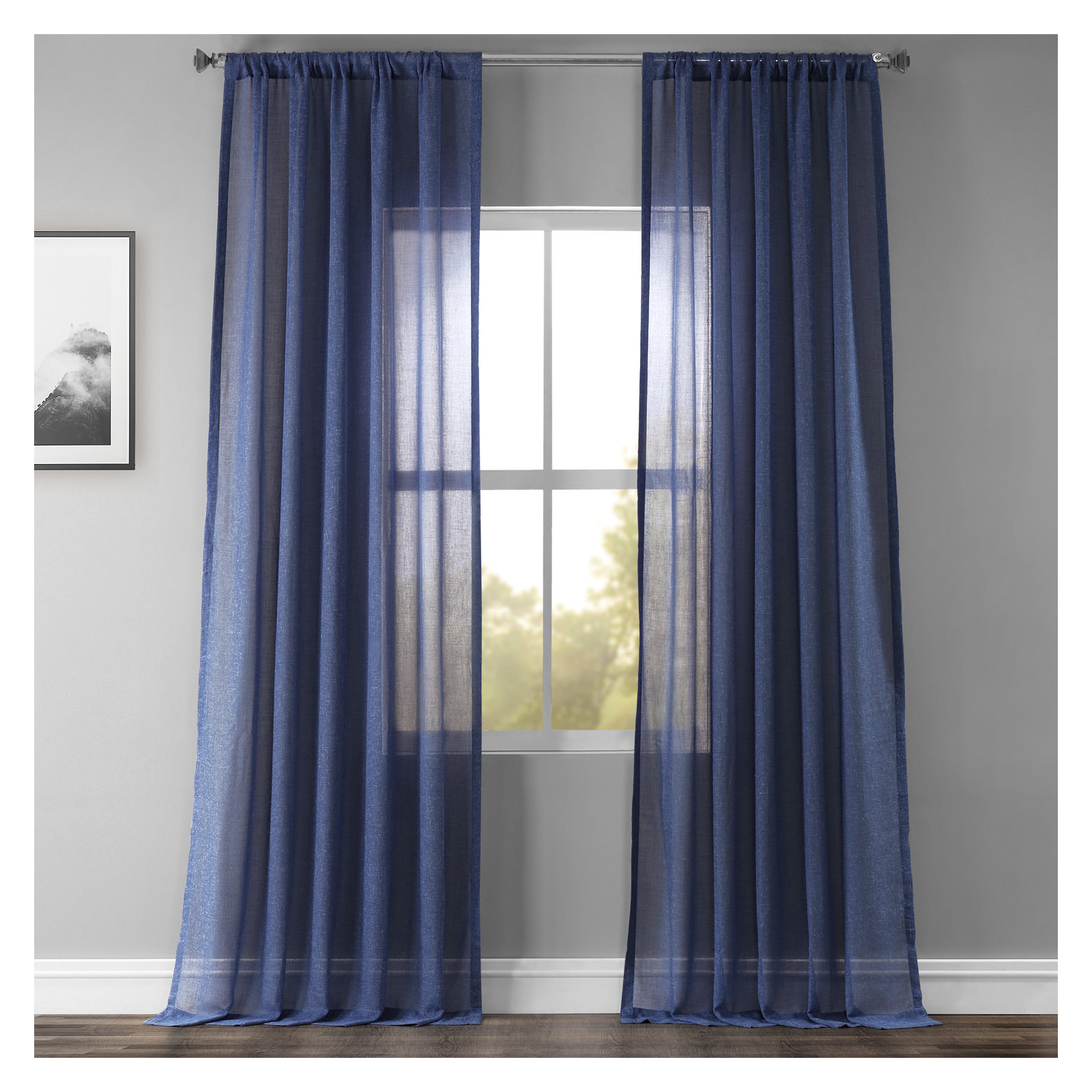 Larsa Sheer Linen Blend Curtain, 50" W x 84" L, Blue Lapis