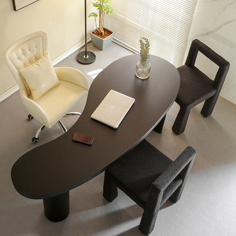 Bureau d'écriture en bois massif courbé blanc, Noir, H 29,53 po x l 62,99 po x P 27,56 po