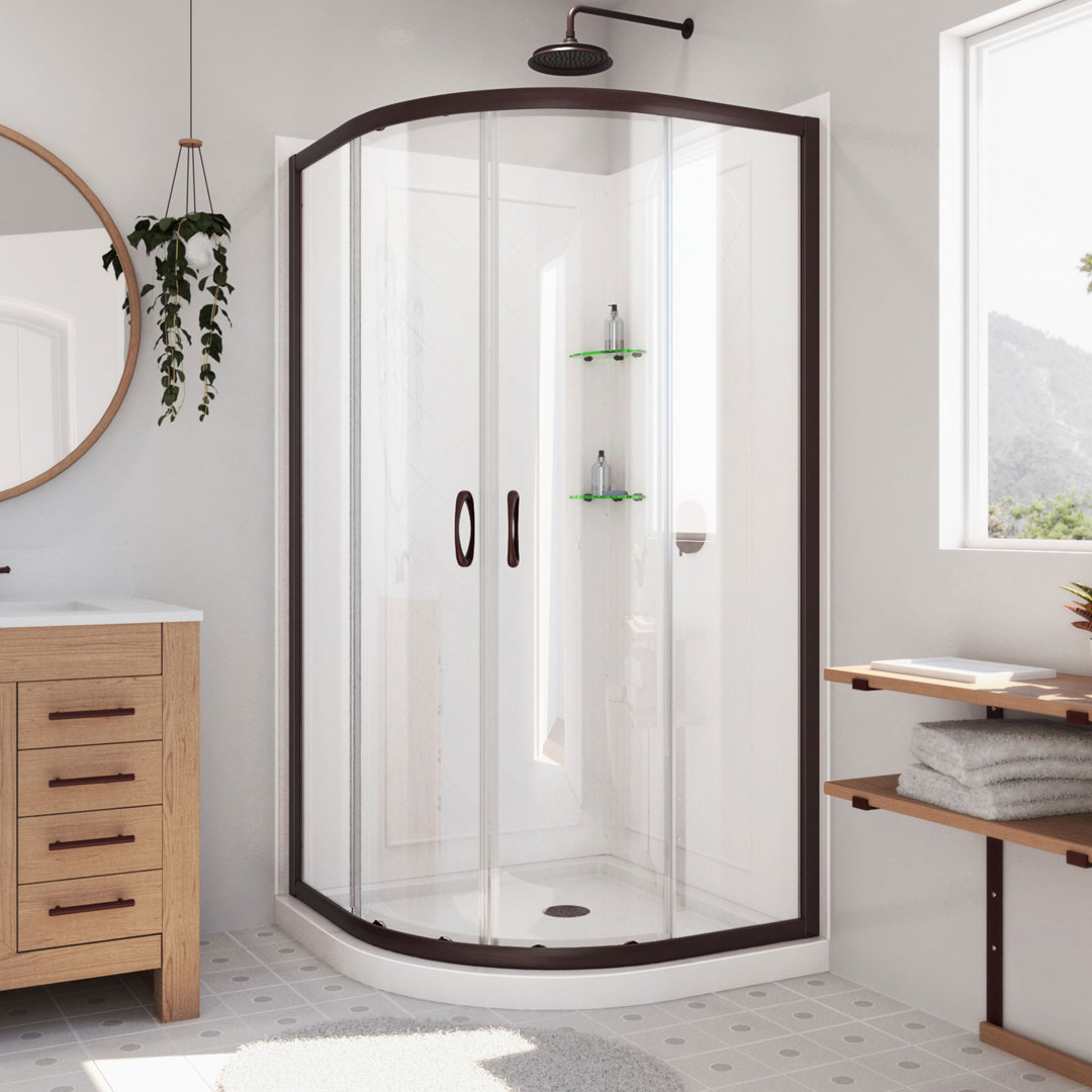 Prime 33" W x 33" D x 76.75" H Round Sliding Shower Enclosure with Base Included DreamLine Frame Finish: Oil Rubbed Bronze