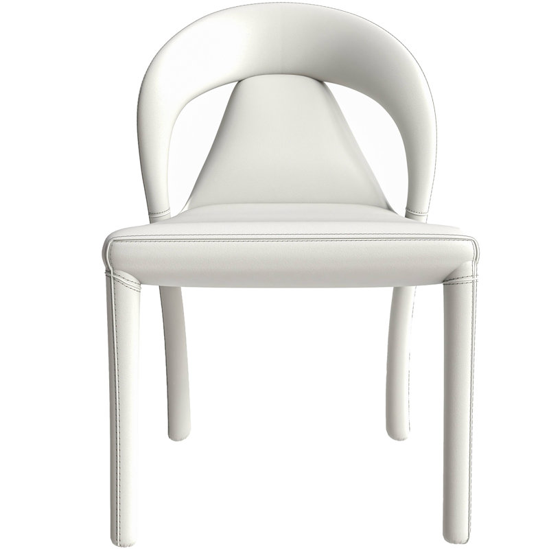 Demello Leather Dining Side Chair with Curved Open-Back Accent Kitchen Chair, White