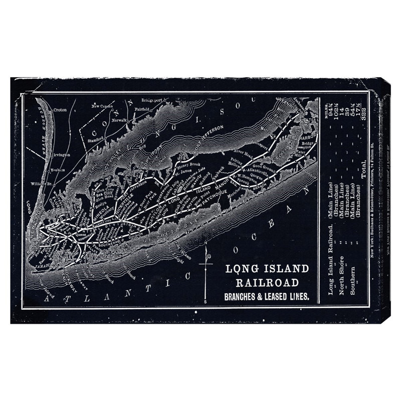 « long island rail map », impression sur toile, H 20 po x l 30 po x P 1,5 po