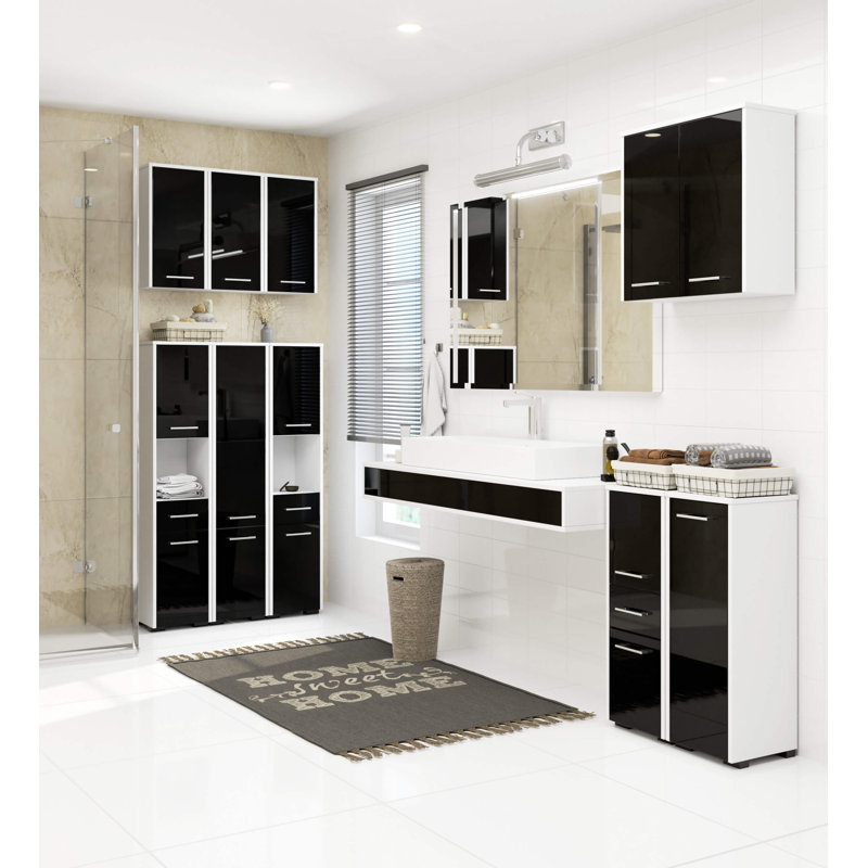 Ercelle Linen Cabinet, White/Black Gloss
