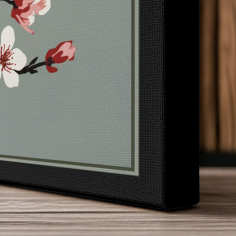 Cherry Blossoms Unfolding Botanical - Wrapped Canvas, 30x20 - 76.2 x 50.8 cm, Black Border