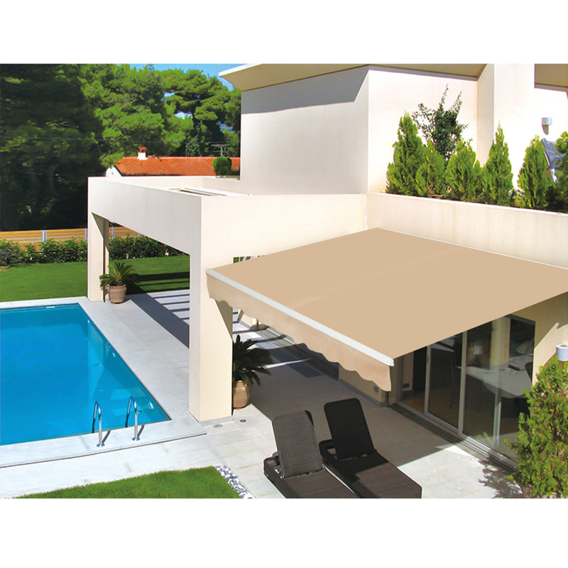 AECOJOY Manual Retraction Slope Patio Awning, 98.4" W x 78" D, Beige, Solid Color