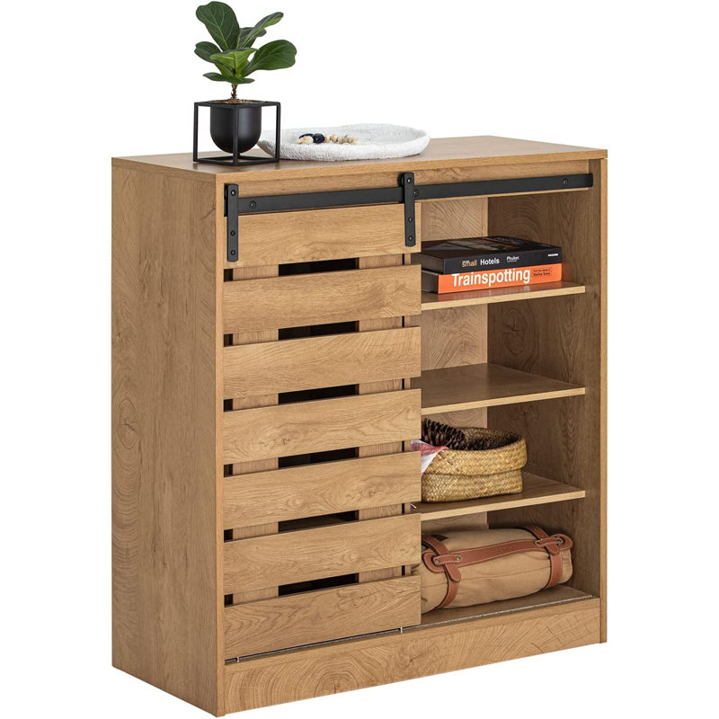 12 Pair Shoe Storage Cabinet, Wooden Natural