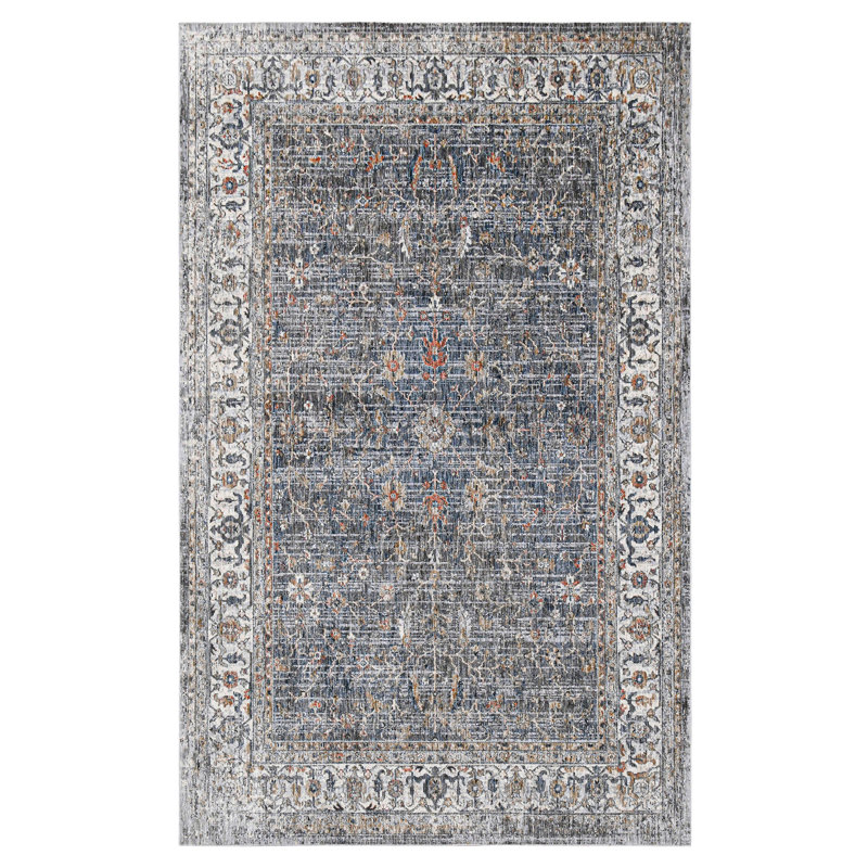 Elynna Transitional Bordered Premium Polyester Performance Area Rug, Rectangle 7'10" x 9'10"