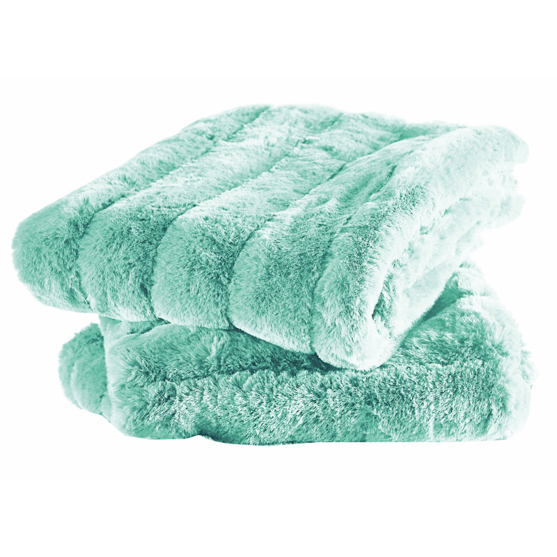 Bleached Aqua Faux Fur and Sherpa Euro Pillow Covers Set