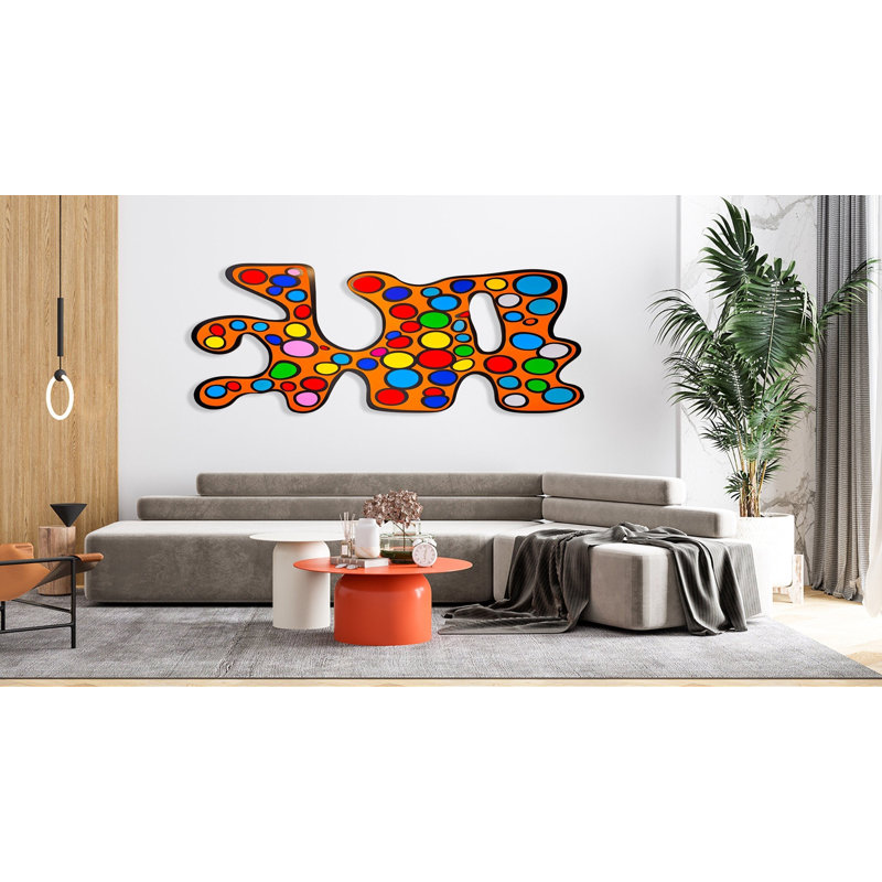 Sculpture murale multicolore sur plexiglas, graffiti coloré des années 80 Art Uno, H 32 po x l 80 po x P 1 po