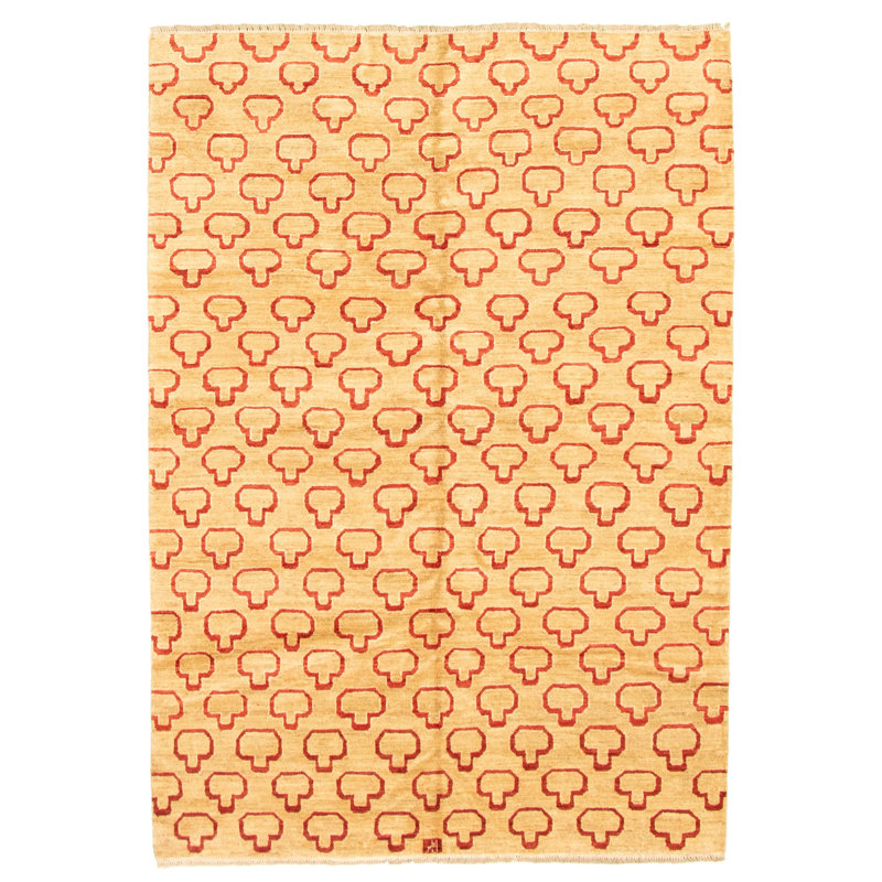 Tapis kaki/rouge en laine noué à la main Caroga