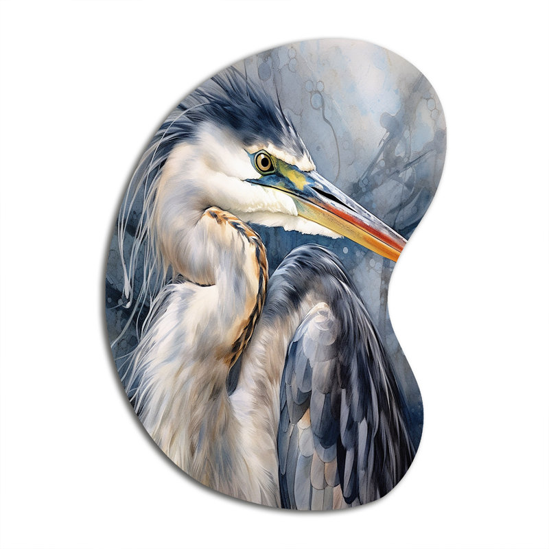 «Heron Waterbird II», reproduction d'art asymétrique bleue en métal, H 31 po x l 22 po