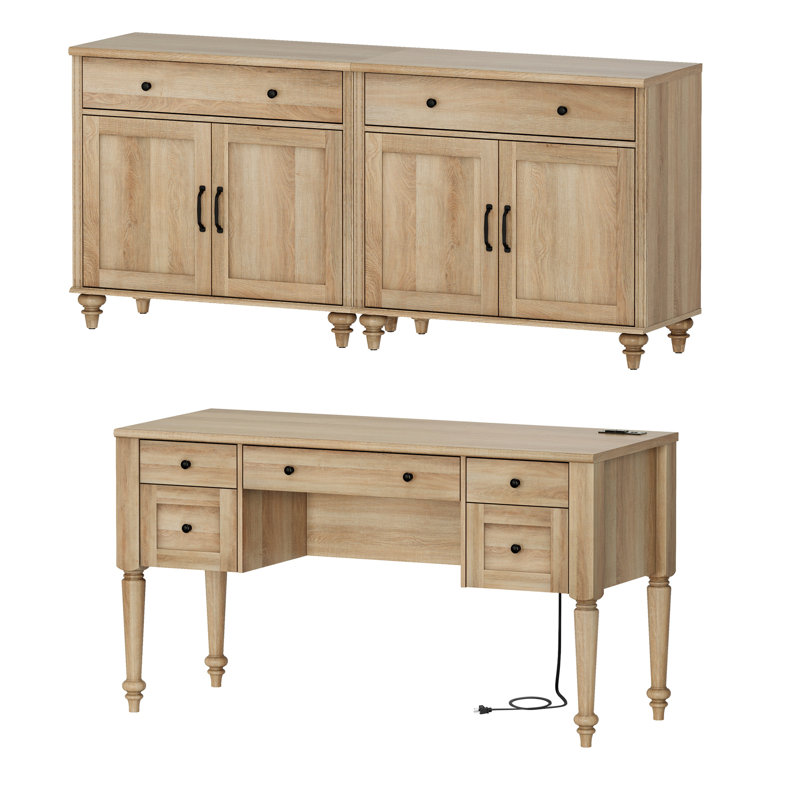 2 - Piece Office Set, 56" Executive Desk & Set Of 2 Cabinets, Oak
