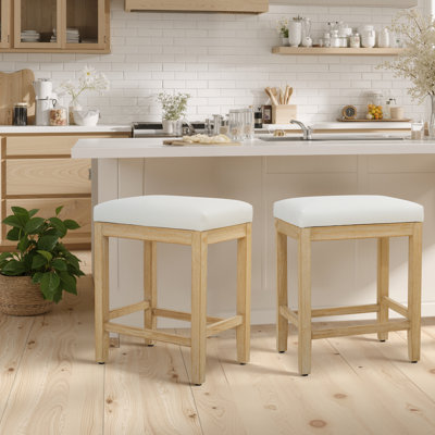 24" Yerly Extra-Wide Vintage Wood Bar Stool With Hand-Brushed Finish