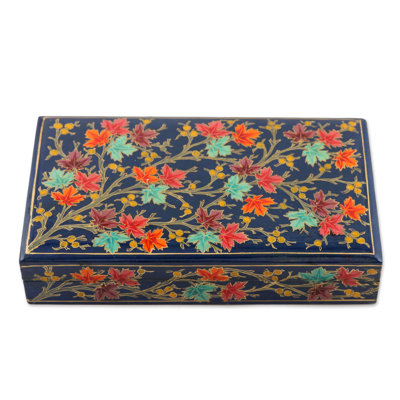 Novica Handmade Festive Trees In Blue Decorative Papier Mache Box