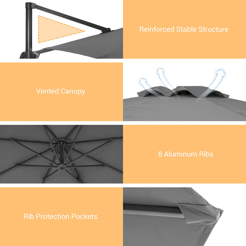 Parasol en porte-à-faux 10 pi Dobrosav, Gris foncé