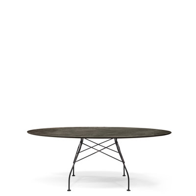 Glossy Oval Metal Base Dining Table