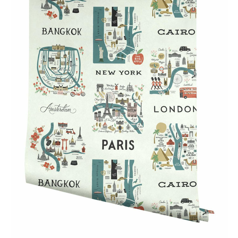 City Maps 20' L x 27" W Peel and Stick Wallpaper, Blue
