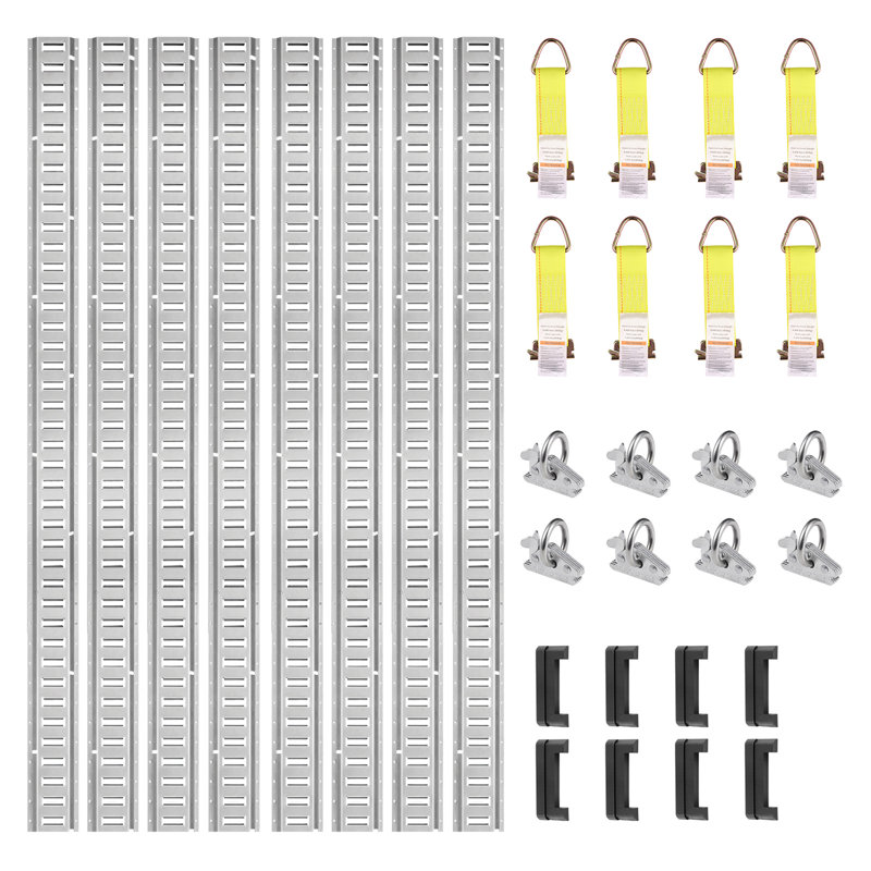 Ensemble de rail d'attache E Rail, ensemble de rails E 5 '24PCS comprenant 8 rails en acier, 8 ancrages à joints toriques et 8 attaches avec anneau en D, accessoires de fixation polyvalents pour les vélos de cargaison, charge de 2 000 lb