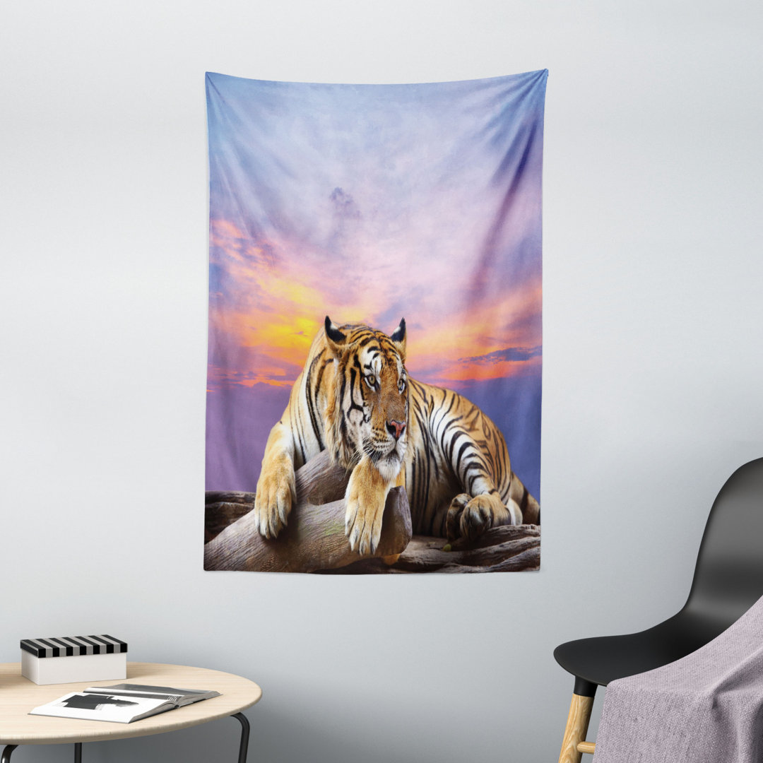 Wandteppich, Tiger Bunte Sonnenuntergang, Safari, Lavendel Senf