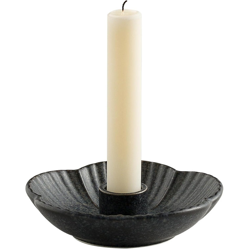 Bougeoir en céramique noir en forme de fleur pour bougies rustiques