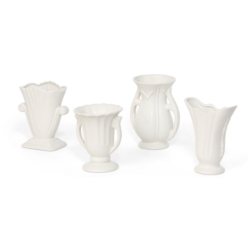 White Ceramic Vintage-Inspired Table Vase Set