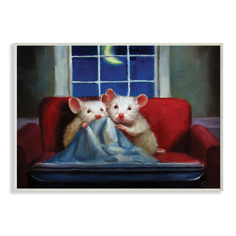 Souris domestiques se blottissant sous une couverture devant la télé par Lucia Heffernan - impression, H 10 po x l 15 po