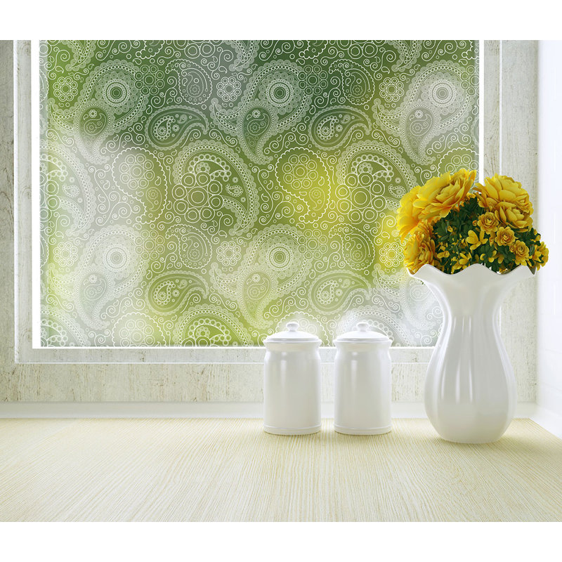 Film pour fenêtre d’intimité motif cachemire fou, Blanc, H 48 po x l 36 po