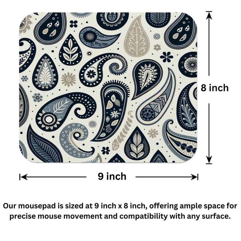 Abstract Navy Blue Paisley Pattern IV Bohemian Gaming Cute Office Laptop Desk Pad Gift Mat Square Rectangle Non-Slip Mousepad