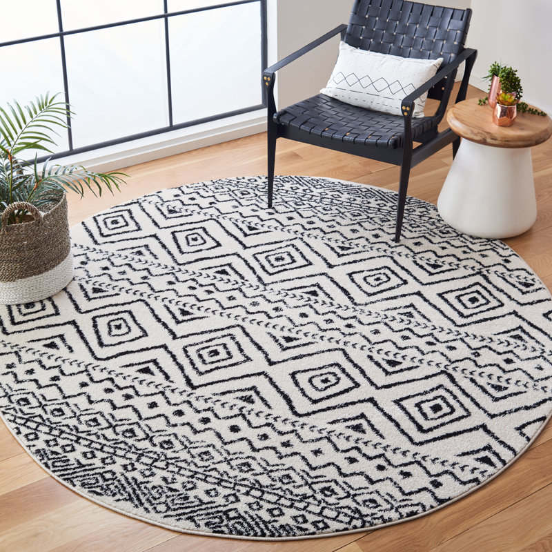 Tapis noir / ivoire Strom Southwestern, Rond 3 pi