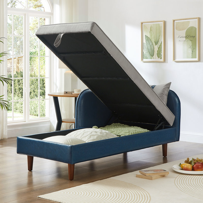 Chaise longue rembourrée avec rangement, Bleu et gris