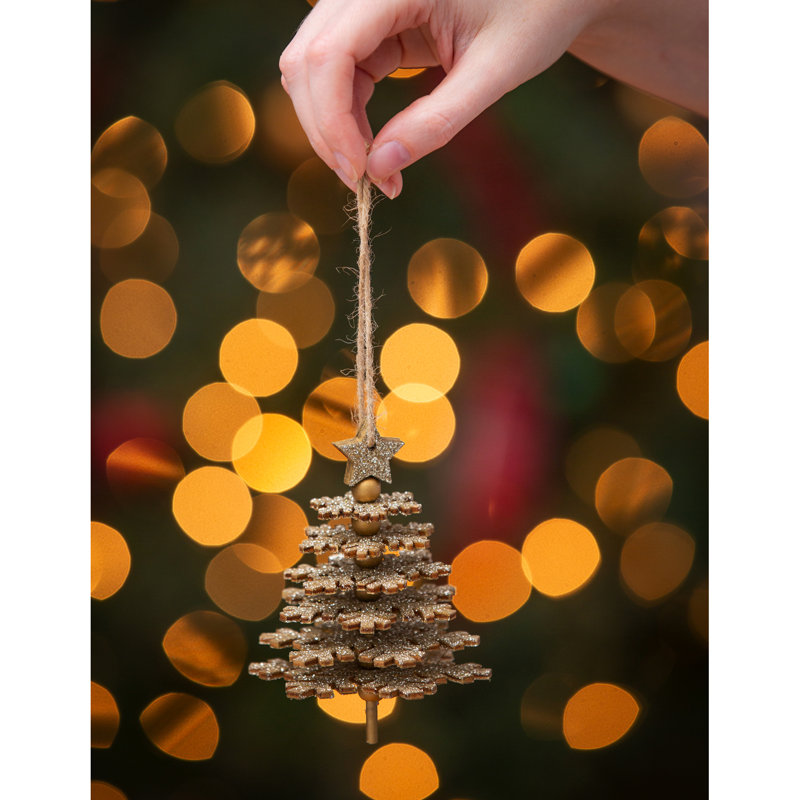 Ornement d'arbre de Noël en bois avec paillettes
