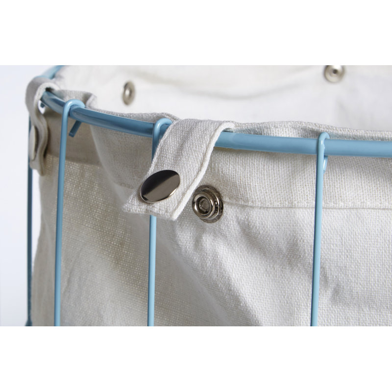 Fabric Laundry Basket with Handles, White/Blue