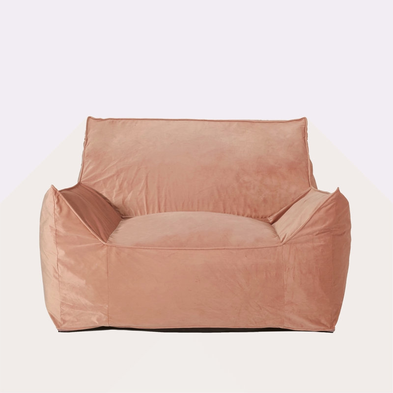 Velveteen Bean Bag Chair With Armrests, Pink Velvet