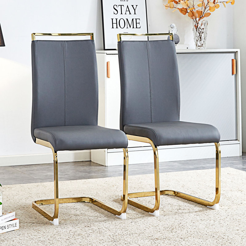 Ensemble de 2 chaises de salle à manger rembourrées, 2, Gris foncé, Doré