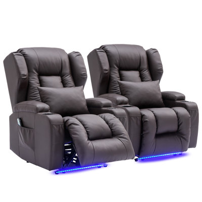 Aguilera Leather Power Recliner Chair Home Theater Seating with LED Lights and Cup Holders