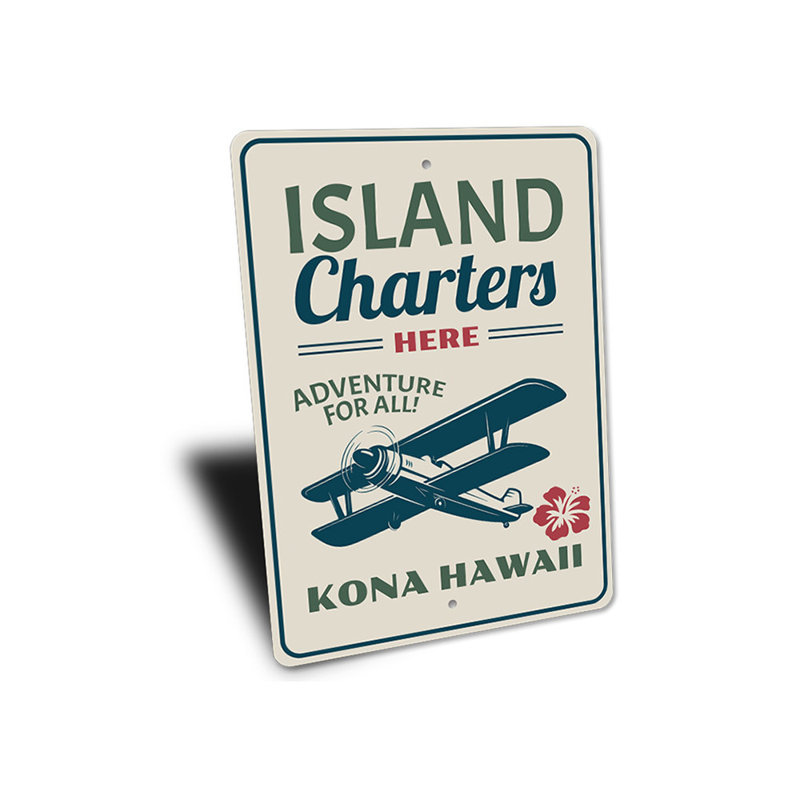 Enseigne en aluminium Island Charters, H 18 po x l 12 po x P 0,06 po