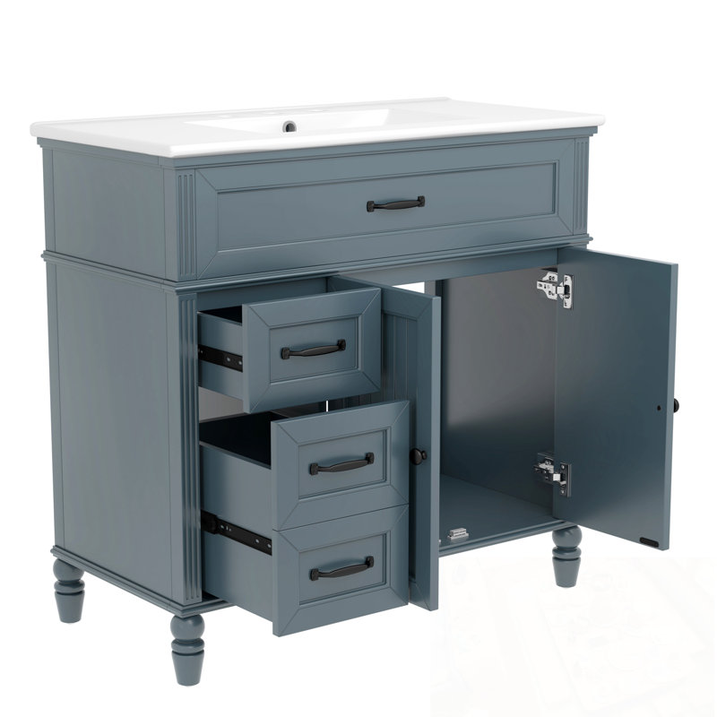 Meuble-lavabo avec lavabo et 3 tiroirs, Bleu