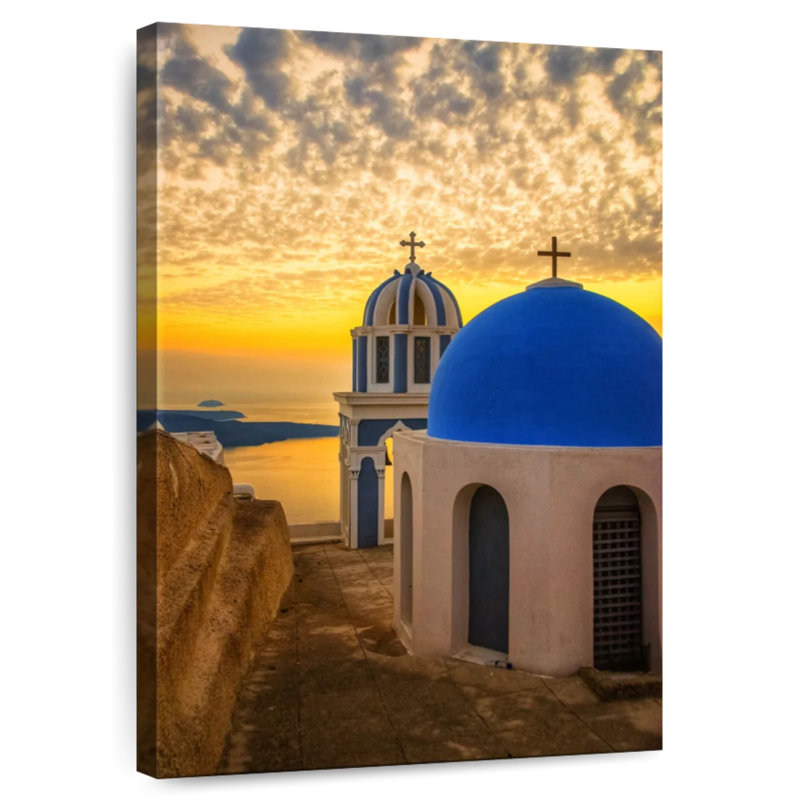 Adella Santorini, églises au crépuscule, H 51 po x l 34 po