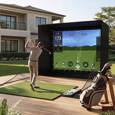 Golf Simulator Enclosure Package with 4K-Ready Impact Screen - Hitting Cage Net for Indoor/Backyard Training, Easy Setup - 8.4 x 8.4 x 5 ft