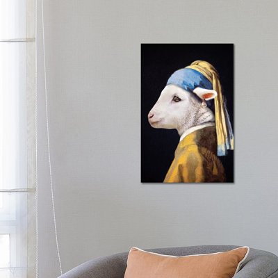 Lamb With The Pearl Earring by Karen Burke - Wrapped Canvas Print