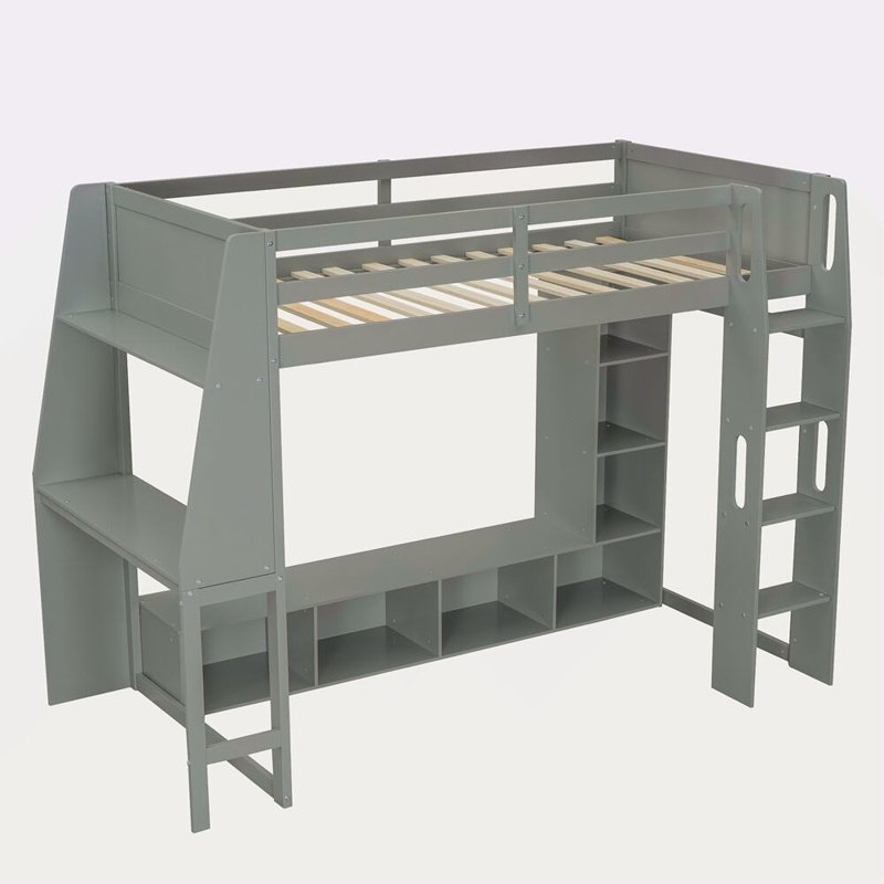 Lit mezzanine en bois avec bureau Kitzie, Twin