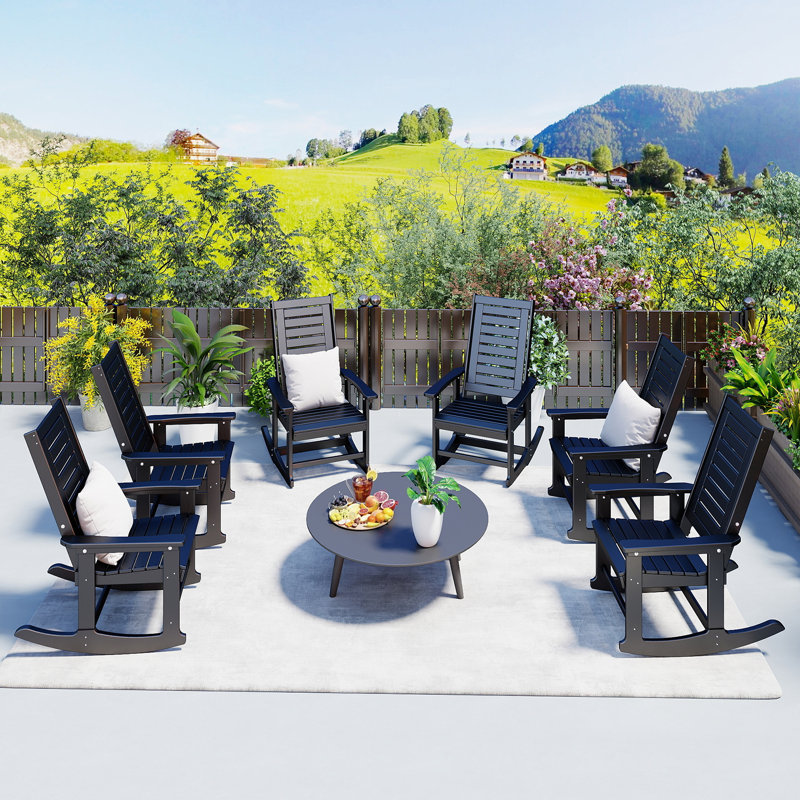 Chaise berçante d'extérieur Hdpe (ensemble de 6), Black