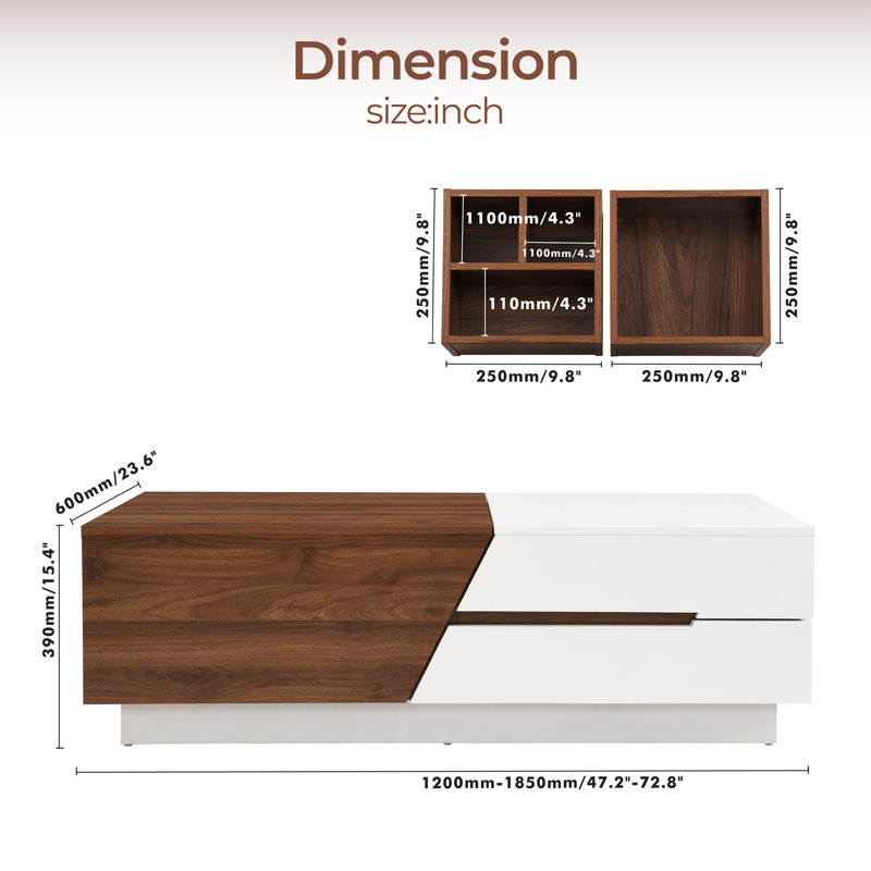 Table basse Tenafly, Blanc / Noyer