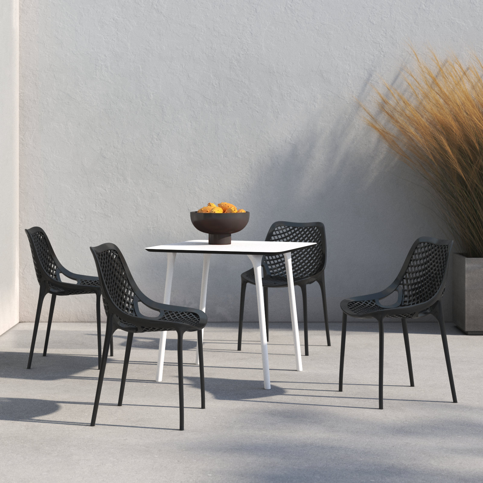 Farrah 31" W Square 4-Person Plastic Patio Dining Set, White/Black