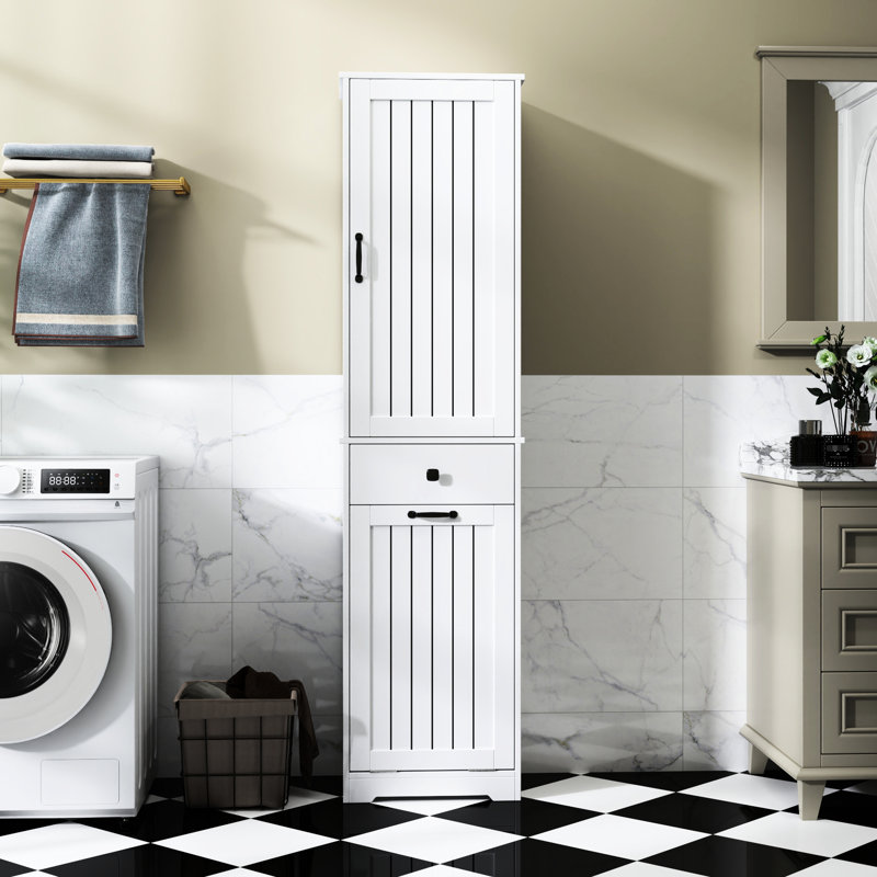 White Laundry Cabinet With Versatile Storage For Toiletries And Clothing Modern Convenient Separation
