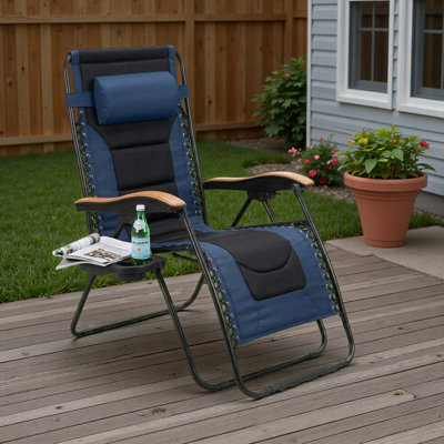 Oversized Padded Zero Gravity Chair, Foldable Patio Recliner, 30" Wide Seat Anti Gravity Lounger With Cup Holder, Support 400 LBS