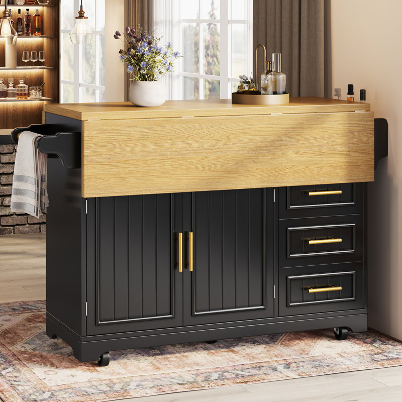 143 cm W Kitchen Island, Black