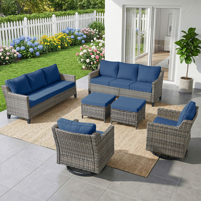 Ensemble de conversation pour patio en osier 6 pièces Harperayne, Bleu